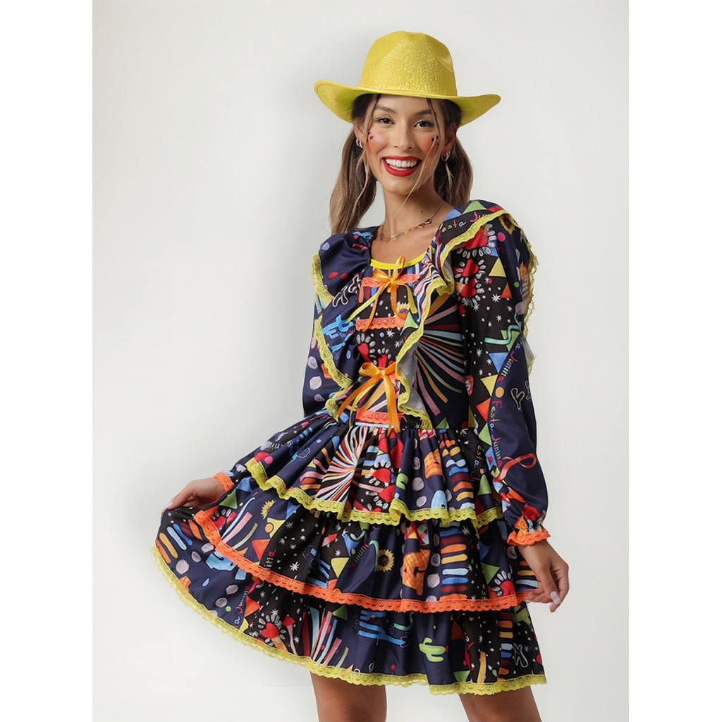 Vestido Festa Junina Adulto Mulher Xadrez Quadrilha Luxo Premium ...