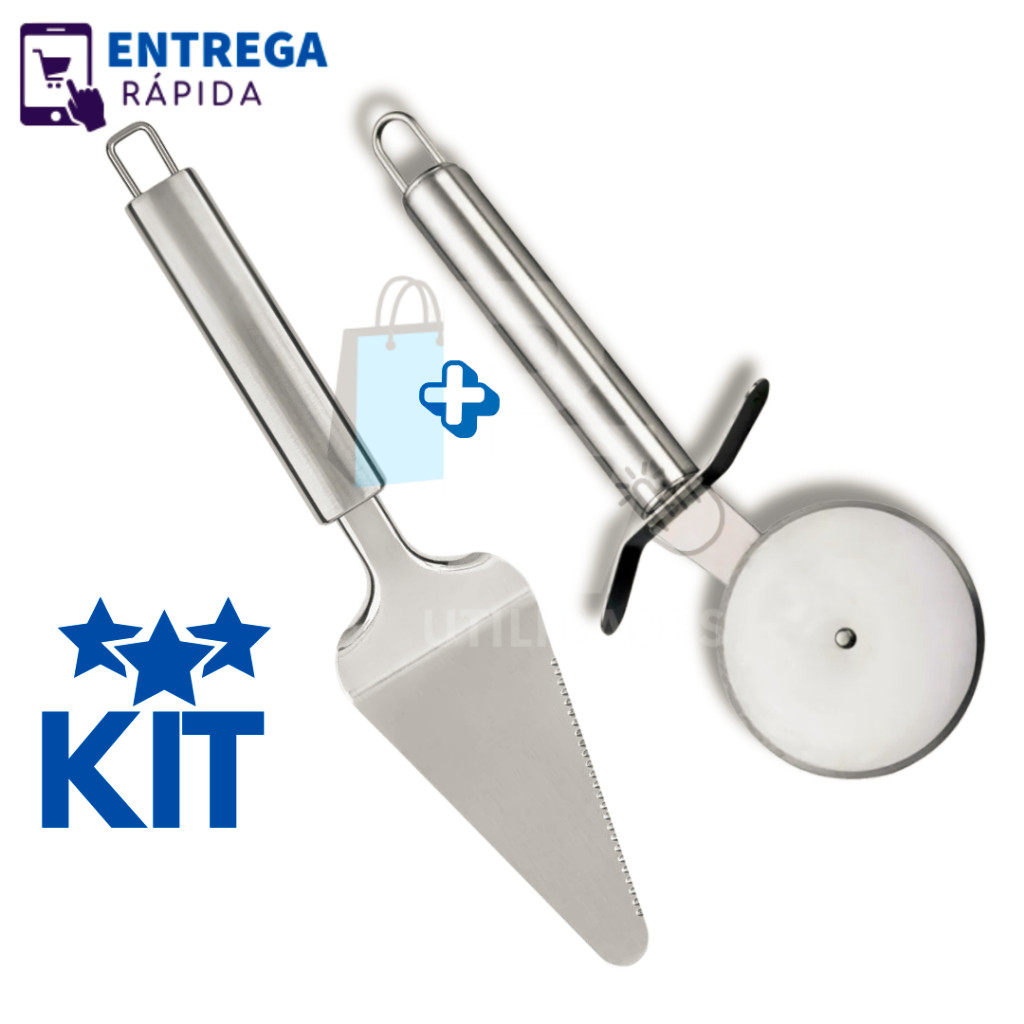 Kit 2 Peças Utensílios para Cozinha Inox Espátula de Bolo e Cortador de