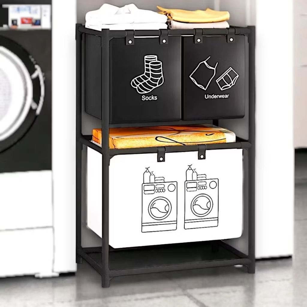 Cesto De Roupa Suja 3 Divisórias Guarda Roupa Lavanderia Organizador Grande Prateleira Vertical Rack