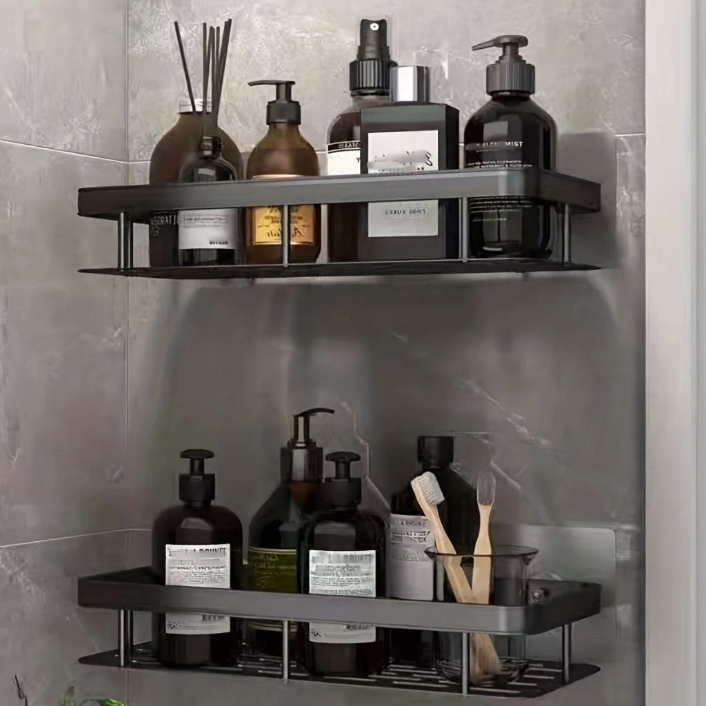 KIT Suporte De Shampoo Organizador Prateleiras De Banheiro Sem Furo Premium-Space Aluminium