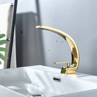 Torneira Banheiro Lavabo Cascata Monocomando Curva Linha Luxo de Mesa Água Quente e Fria Cor Dourado em Oferta na Shopee