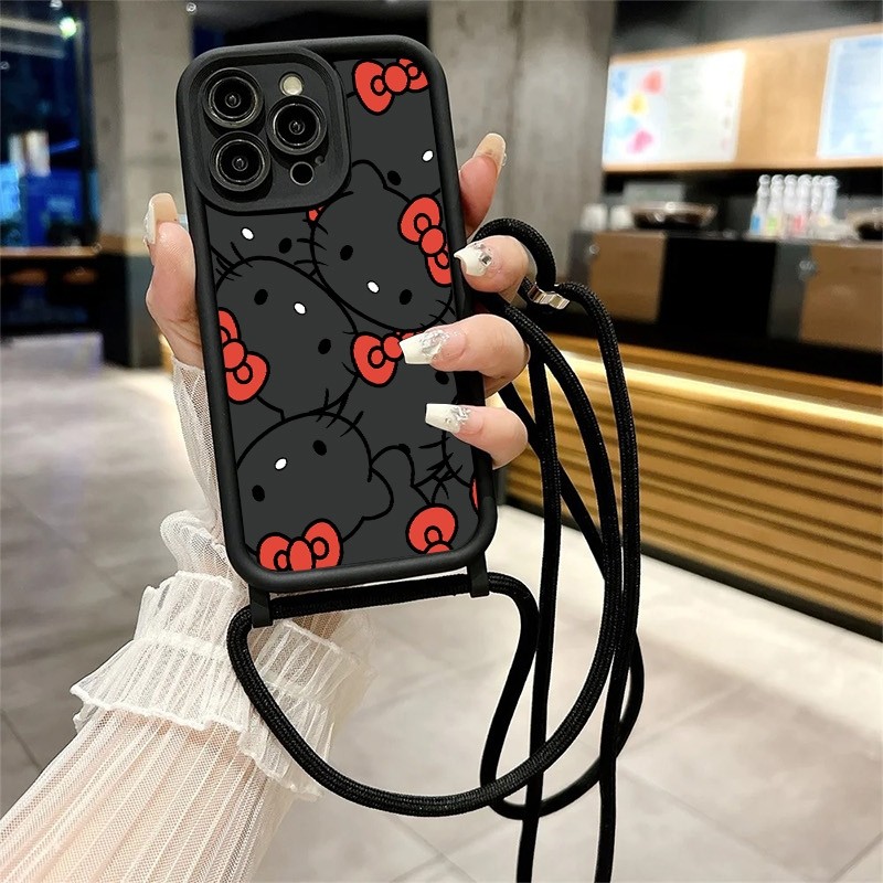 Capinha iphone 11/12/13/14/15/16 Pro max,Capa de TPU com cordão,anti impacto,HelloKitty