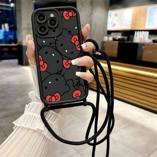 Capinha iphone 11/12/13/14/15/16 Pro max,Capa de TPU com cordão,anti impacto,HelloKitty