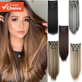 Extensões De Cabelo Preto Sintético Longo E Reto De 24 Polegadas 140g-6pcs Clip-In Ombre Resistente Ao Calor em Oferta na Shopee