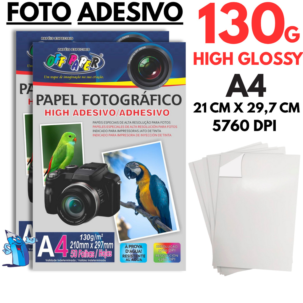 PAPEL FOTOGRAFICO ADESIVO 130G A4 FOTOGRÁFICO 50 FOLHAS A PROVA DA AGUA ...