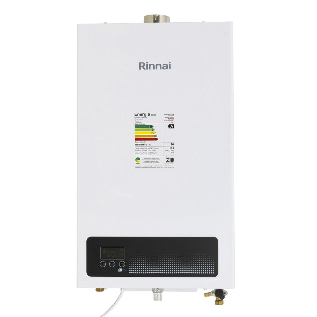 AQUECEDOR A GAS DIGITAL E15 BRANCO 15 LITROS GLP RINNAI | Shopee Brasil