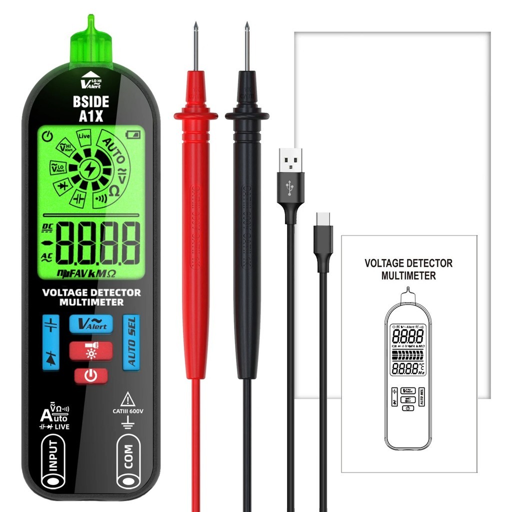 Bsside Recarregável Inteligente Multímetro Digital Testador Eletrônico AC DC Sem Contato NCV Diodo Capacitor Faixa Autom