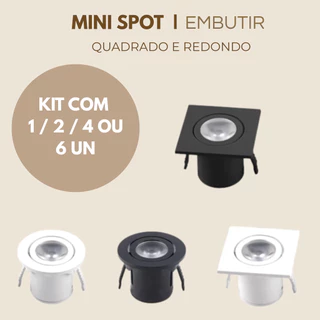 Spot Mini de LED Embutir 1w 3000K Quente Redondo ou Quadrado Preto Branco Bivolt Para Sala Móveis