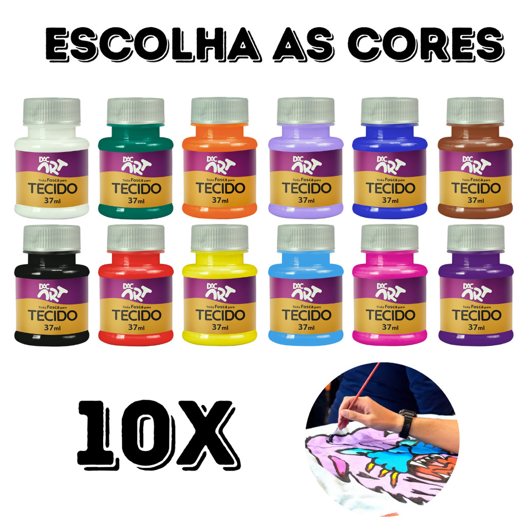 Kit Tinta Fosca Para Tecido 37Ml 10 Cores Escolha as cores | Shopee Brasil