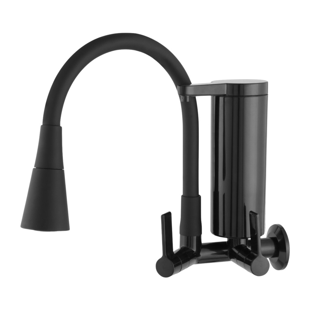 Torneira com Filtro Parede Cozinha Gourmet Flexível Abs 1/4 Volta Preta