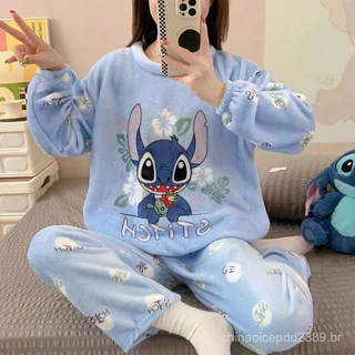 [Envio em 48 Horas] Pijamas de Flanela Casual para Mulheres, Manga Longa, Calças de Pijama de Coral Fleece, Pijamas de F em Oferta na Shopee