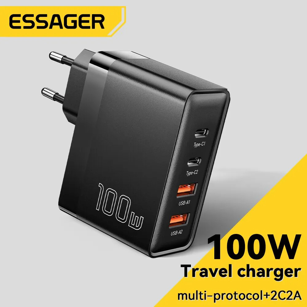 Carregador 100w GaN ESSAGER Tipo-C 3.0 e 4.0