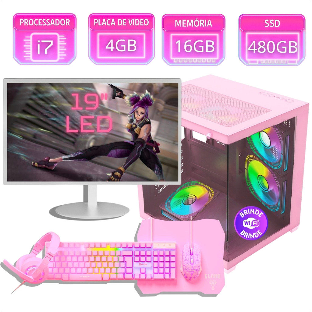 Pc Gamer Completo Kit Computador Rosa Intel Corel I7 16gb Ssd 480gb ...