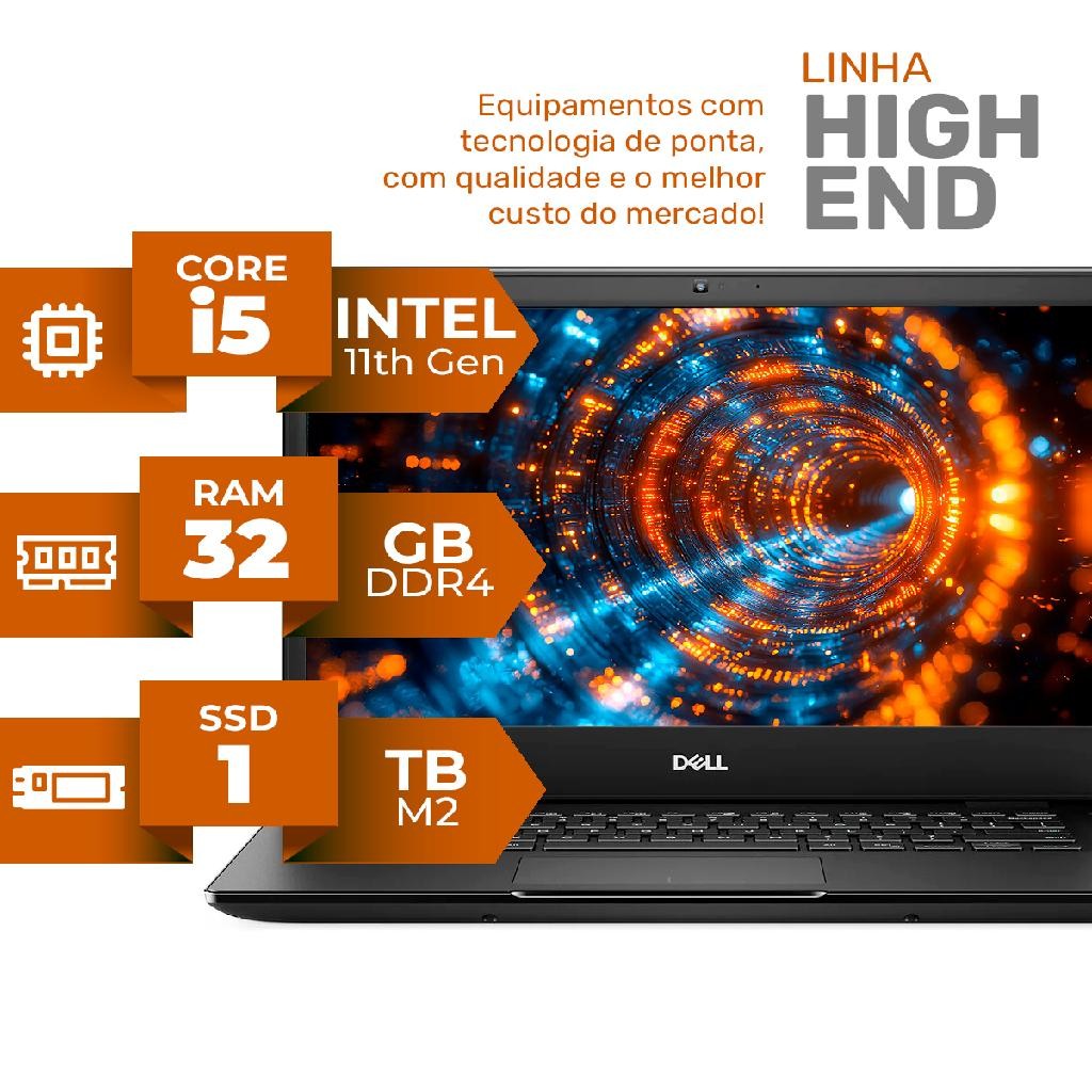 Notebook Dell Core i5 11th Gen 32GB DDR4 1TB M2 High End Full Hd
