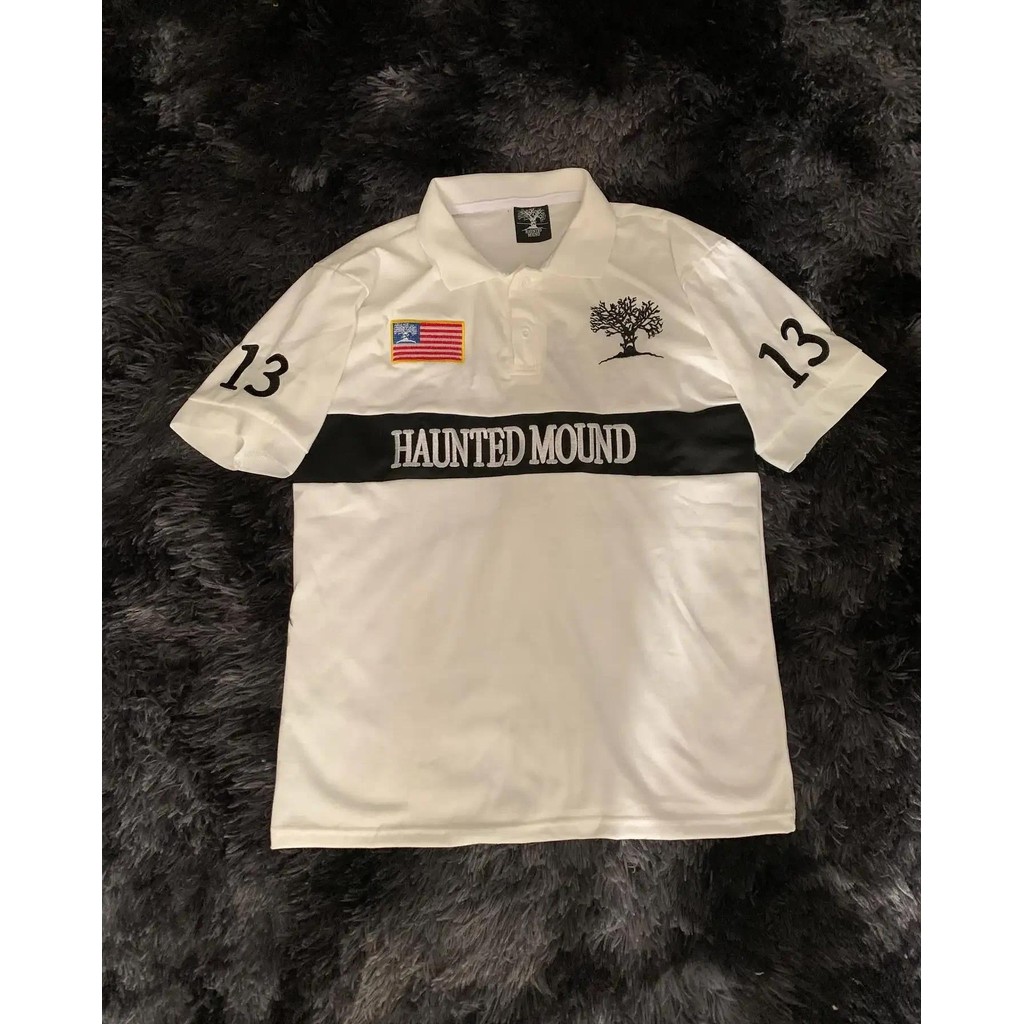 Camisa Polo De Algodão Hip Hop Y2k Casual Assombrado Mound Bordado