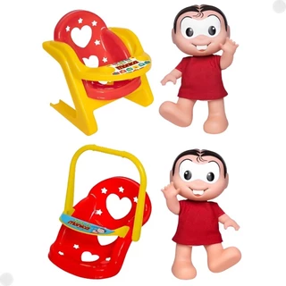 Kit Turma da Monica Boneca Vinil C/ Mini Cadeira de Papinha e Mini Bebe Conforto - Samba
