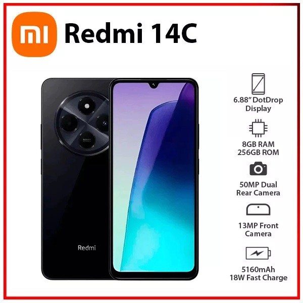 Redmi 14C 16+256GB ROM Midnight Black黒新品 Smartphone Xiaomi Redmi 14C Negro Ocaso (Preto) 4GB RAM 128GB ROM