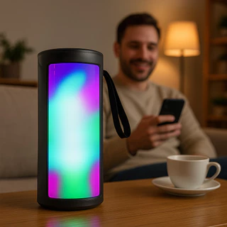 Caixa De Som Portátil Com Alça Bluetooth LED RGB USB SD Radio Fm TWS 5W RMS