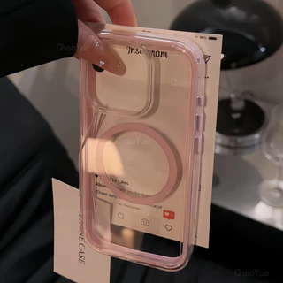 Capa Magnética Cristalina Acrílica 2 Em 1 Compatível Com IPhone 18 17 16 15 14 13 12 11 Pro Max Plus Macia À Prova De Ch