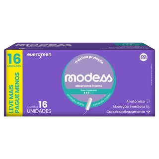 Absorvente Interno Modess Fluxo Moderado com 16un Evergreen em Oferta na Shopee