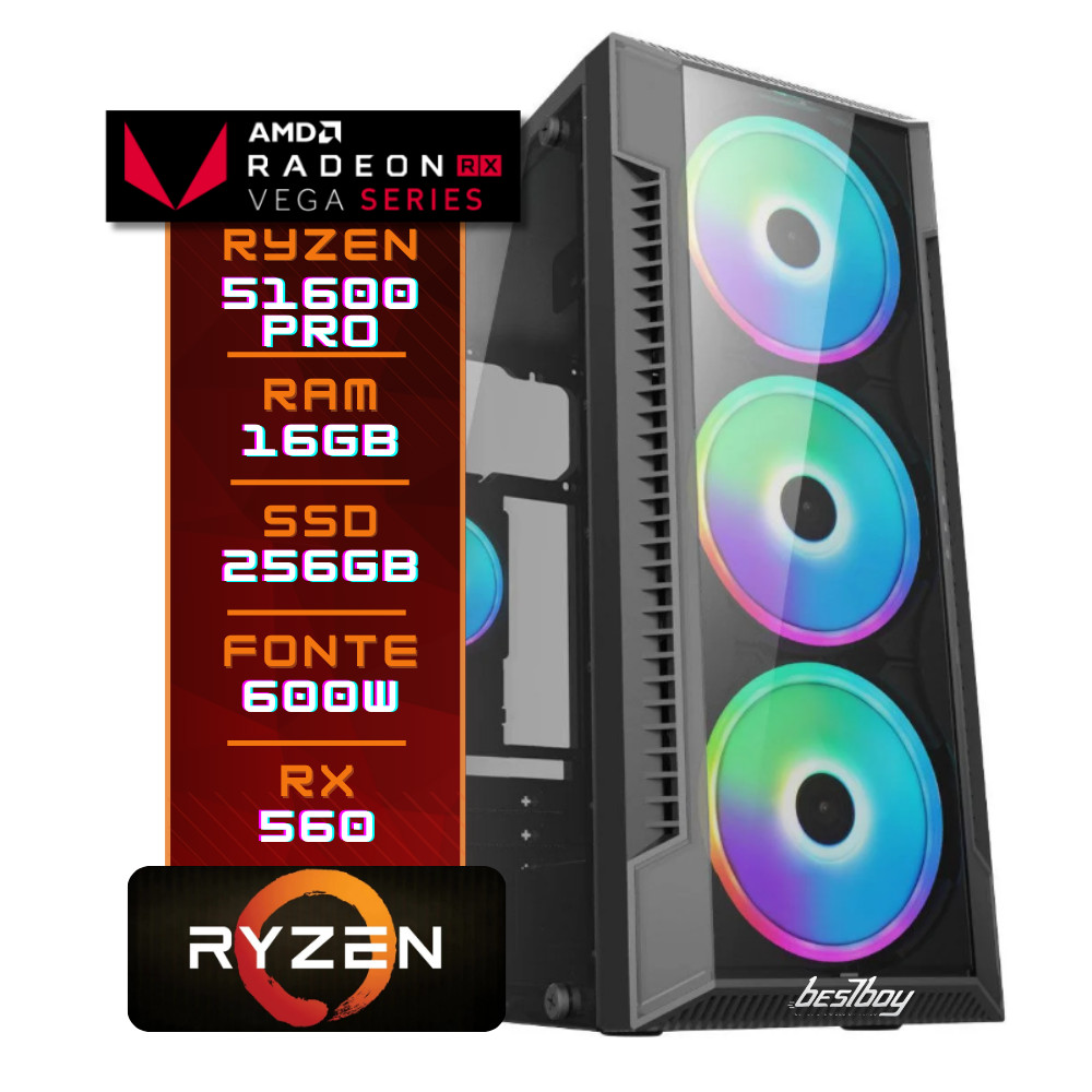 PC Gamer Completo Ryzen 5 + RX 560 4GB + 16GB RAM Ideal para Jogos