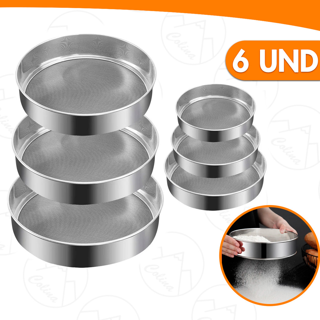 Kit 6 Peneiras Culinárias Em Aço Inox Fubá Farinha Jogo 6 Pe