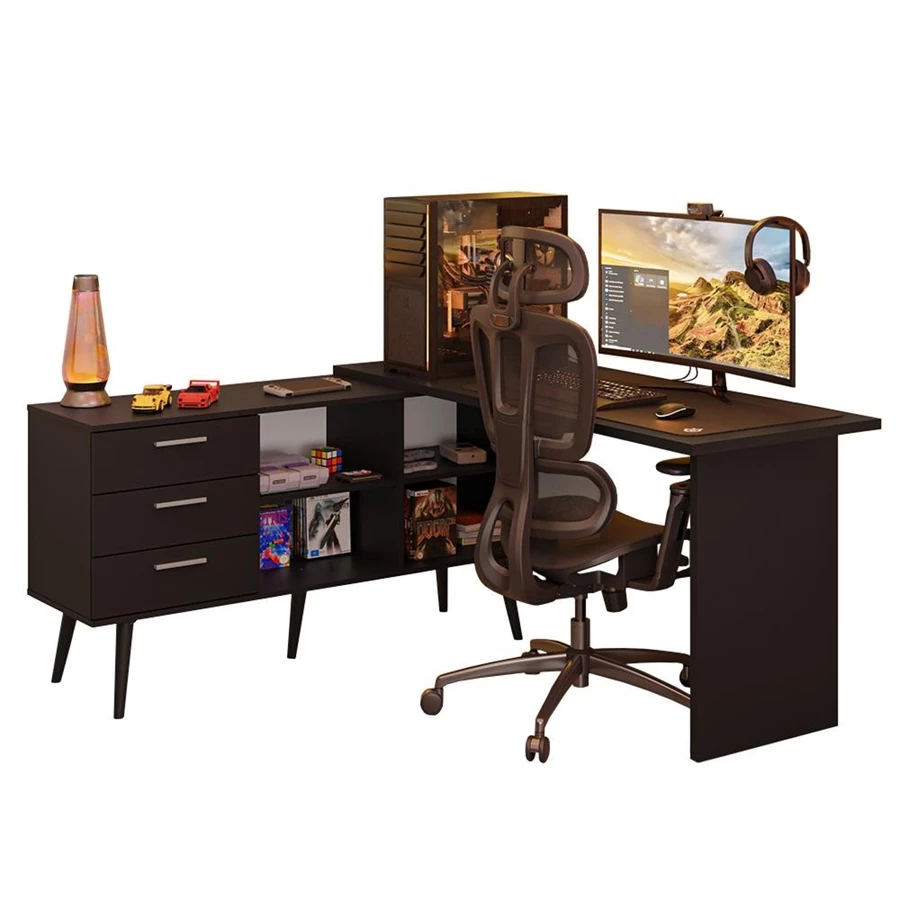 Mesa para Computador em L com 3 Gavetas Lisboa Madesa – Design Moderno - foto 5