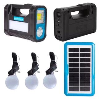 Kit Bateria Portátil Painel Solar 3 Lâmpadas Led Pesca Campo