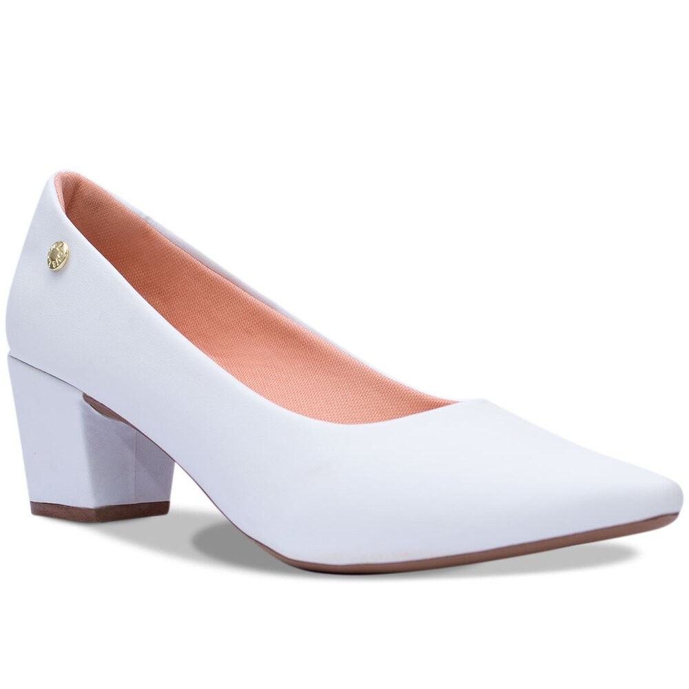Scarpin Feminino Branco Salto Grosso Bico Fino Noiva | Shopee Brasil