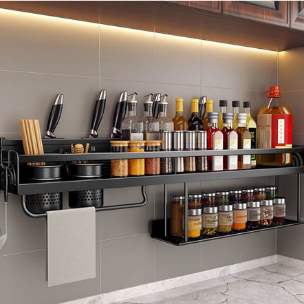 80/60CM Prateleira de Parede para Cozinha Porta Tempero Condimentos