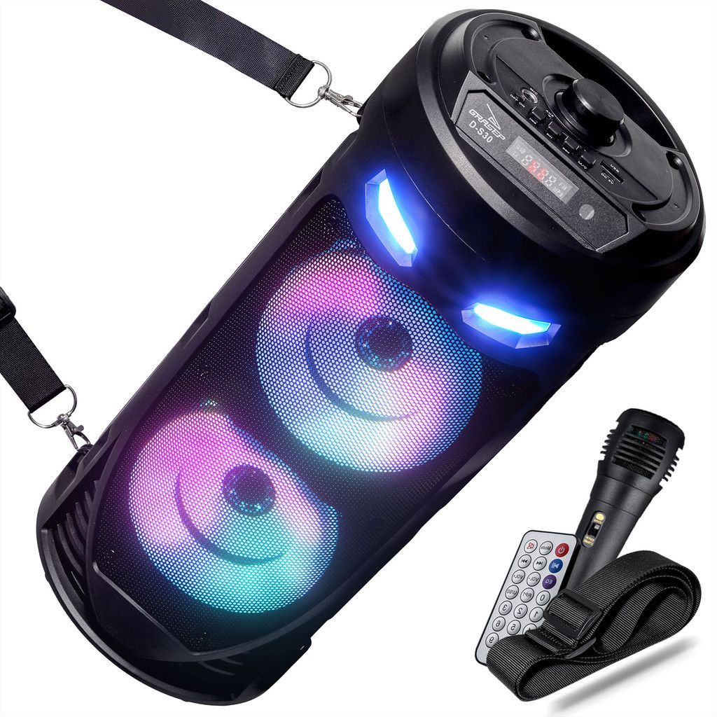 Caixa De Som Bluetooth Karaokê Amplificada Rádio Fm Led RGB Auxiliar P2 Micro SD USB Com Microfone Controle Alça