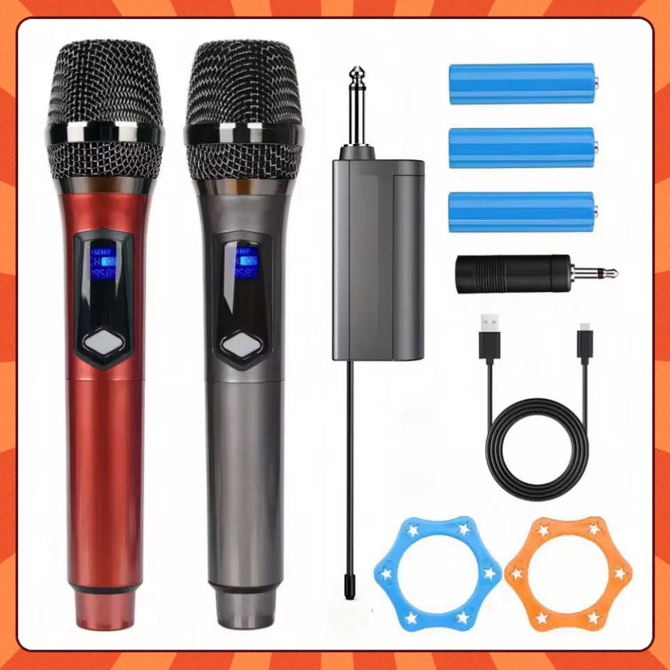Kit 2 Microfones Dinâmico Sem Fio Profissional Recarregável Uhf para Karaokê