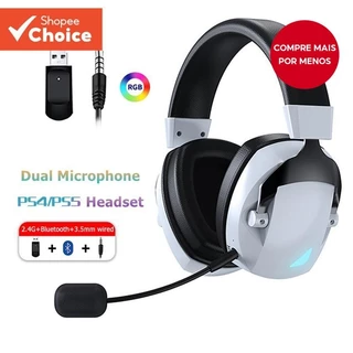 Fone De Ouvido Para Jogos Sem Fio Com Microfone 2.4G USB Dongle + Bluetooth + 3.5mm PC Gamer PS4 PS5 Phone Laptop