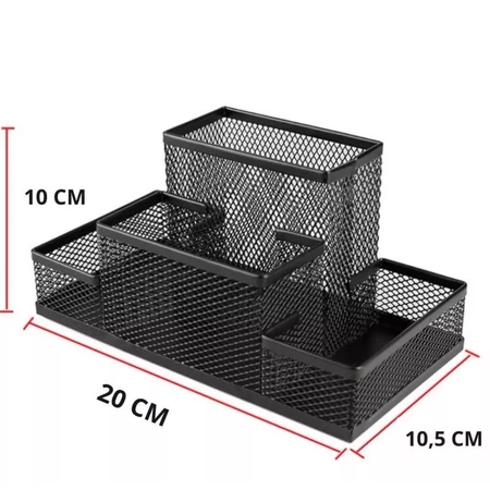 Porta caneta organizador de metal para mesa escritório aramado c/ divisórias multiuso