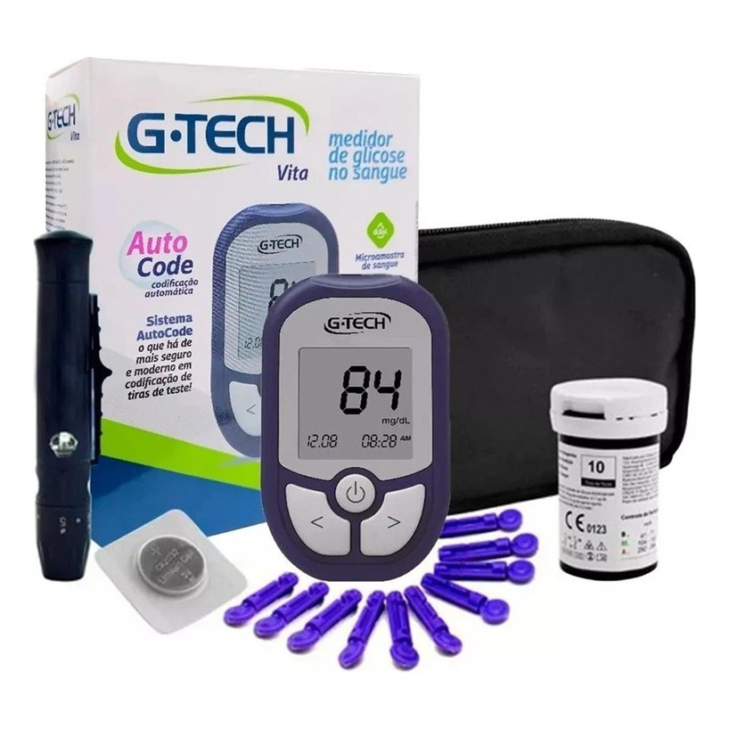 Monitor Medidor De Glicemia Diabetes G-tech Vita Auto Code | Shopee Brasil