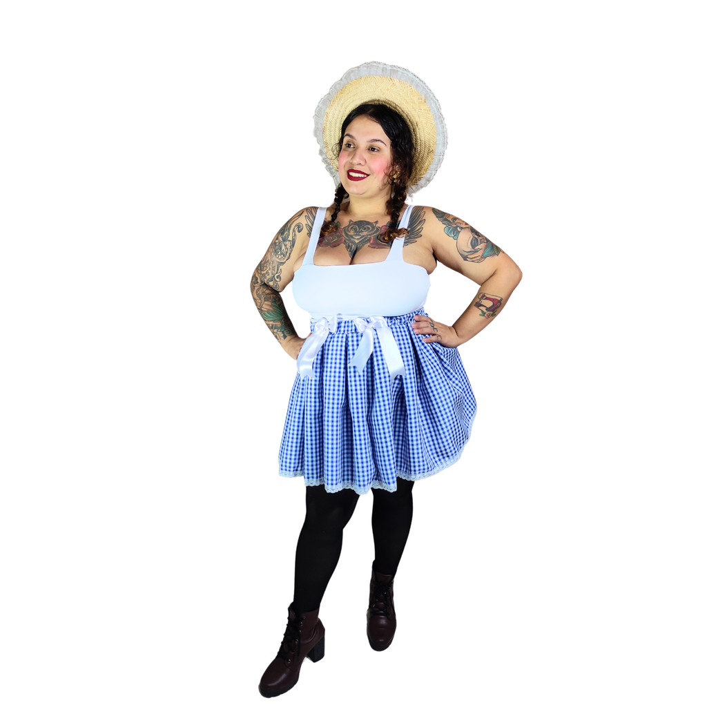 Saia Quadriculada Azul Royal e Branco Festa Junina | Shopee Brasil