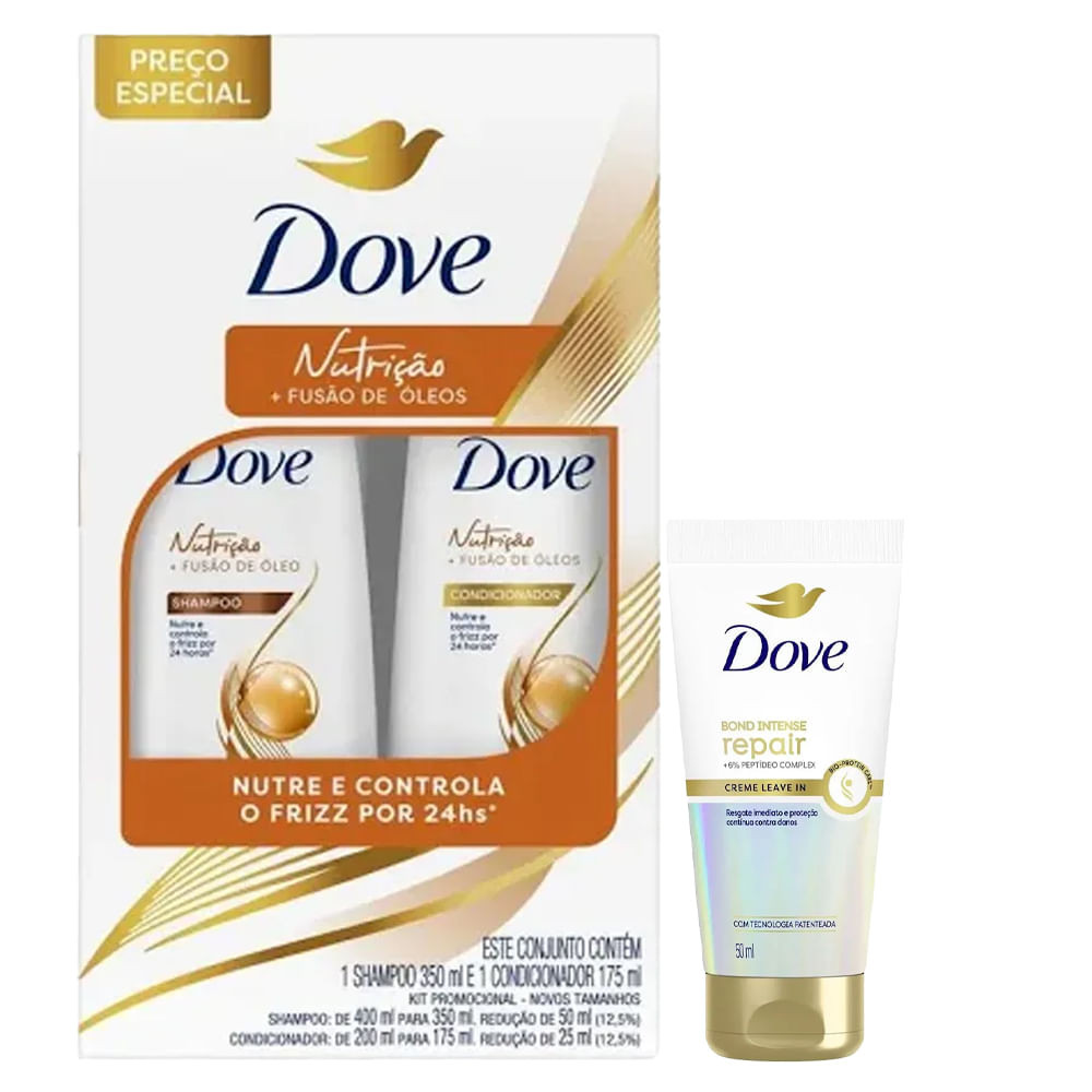 Kit Dove Nutrição Shampoo 350ml + Condicionador 175ml + Leave In Bond ...