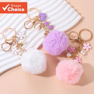 Flores De Bola De Pêlo Bonitas Esmalte Coração Decoração De Saco De Chaveiro Para Menina Presente Giro em Oferta na Shopee