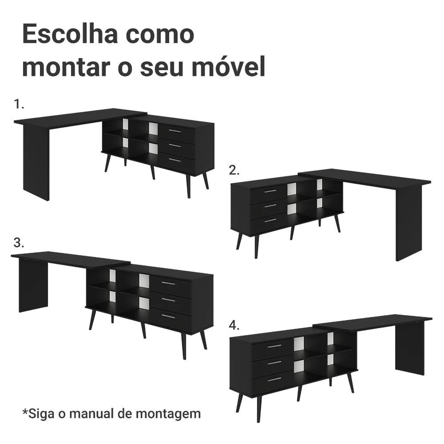 Mesa para Computador em L com 3 Gavetas Lisboa Madesa – Design Moderno - foto 9