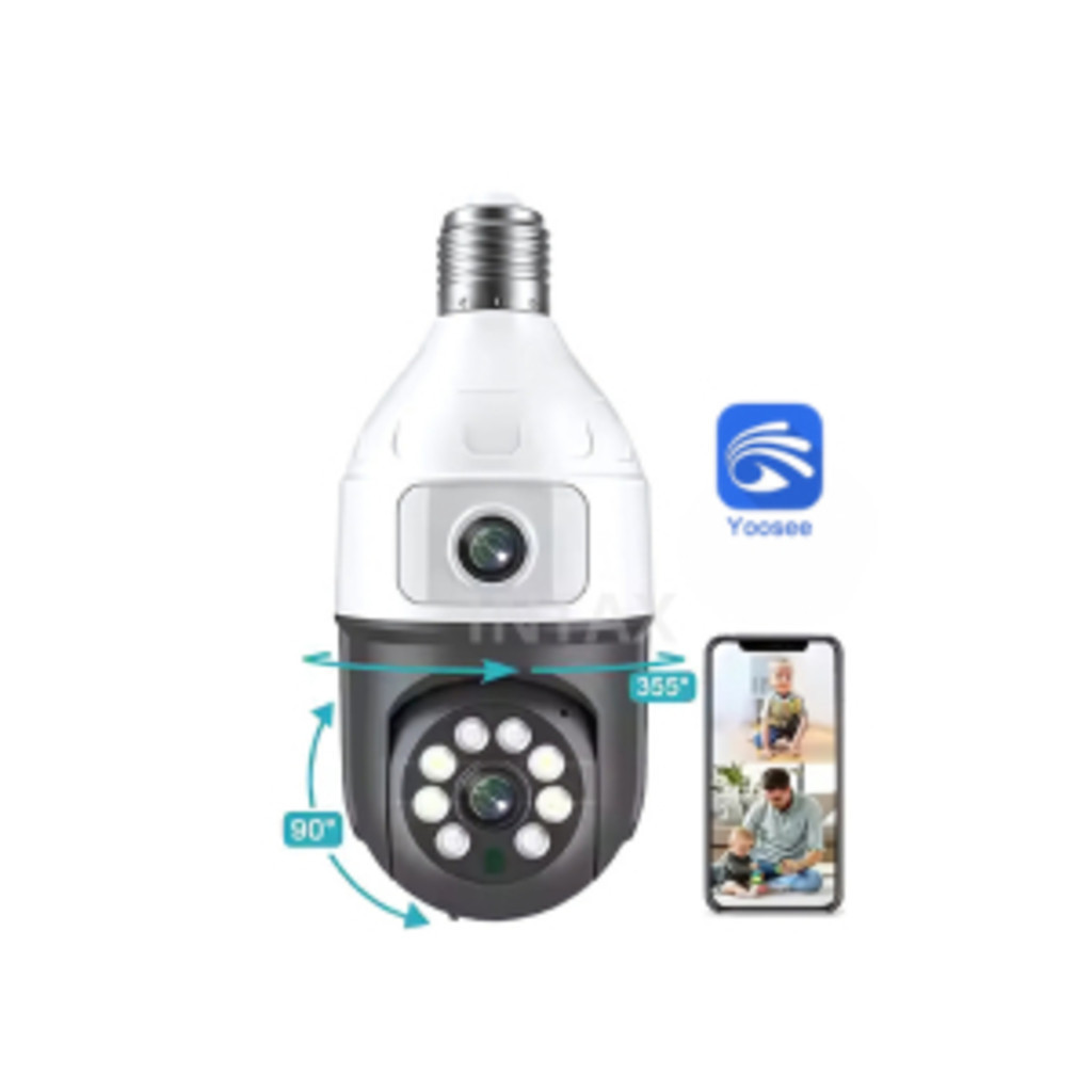 Câmera Segurança Lente Dupla Ip 360 Lâmpada Wi-fi Visão Noturna Áudio Hd