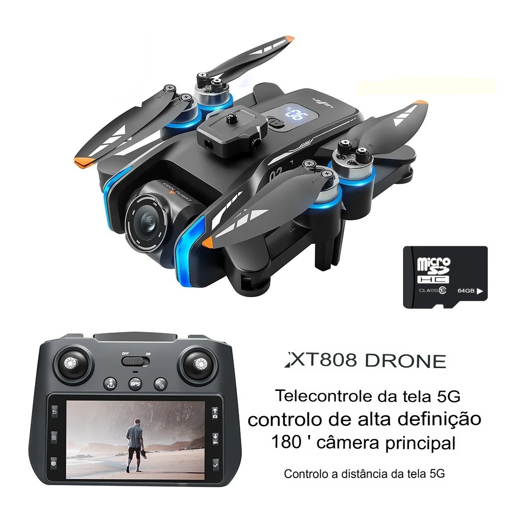 Drone XT808 com Tela – Câmera GPS, Wi-Fi FPV Motor Brushless
