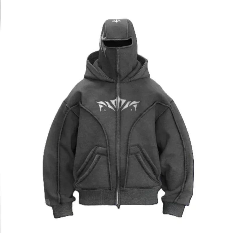 Y2K Ninja Hoodie Trendy Double Hat Design Funcional Street Vintage