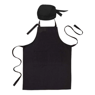 Kit Bandana C/ Avental Oxford C/ Bolso Churrasco Uniforme Evento Chef Preto