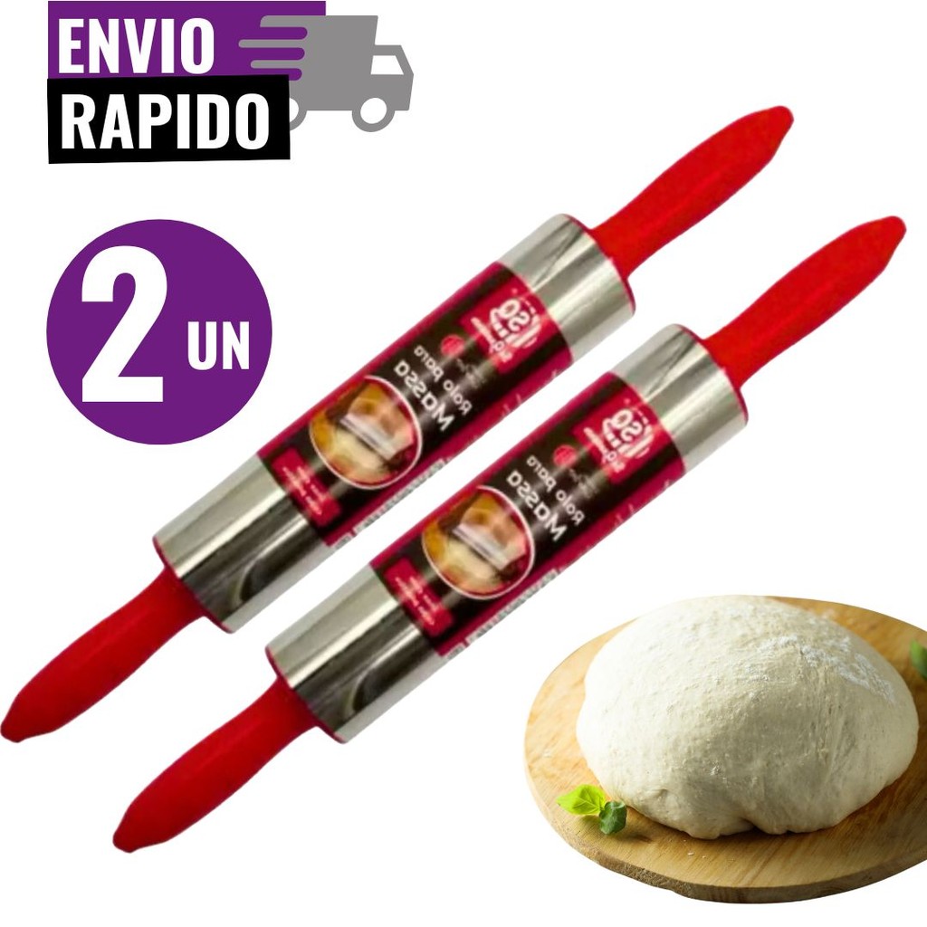 Kit 2 Rolo de Massa Inox Giratório Antiaderente 37,5cm Pizza