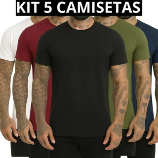 Kit 5 Camiseta Masculina Lisa Fio 30.1 Básica Casual