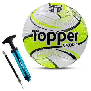 Kit Bola de Futebol Slick Futsal Tamanho Oficial Topper Usee Brasil + Bomba de Ar Manual Kagiva