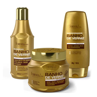 Kit Banho De Verniz Com Shampoo Condicionador E Máscara 250G Forever Liss em Oferta na Shopee