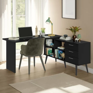 Escrivaninha Mesa de Estudos De Canto 3 Gavetas Preto Lisboa Madesa em Oferta na Shopee