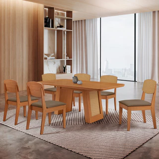 Mesa Carolina 180 Tampo MDF Canto Copo 6 Cadeiras Copper Premium Moderna Mobilia