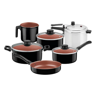 Jogo De Panelas Tramontina Caribe 5 Pçs E Panela De Pressão 4,5 Litros em Oferta na Shopee